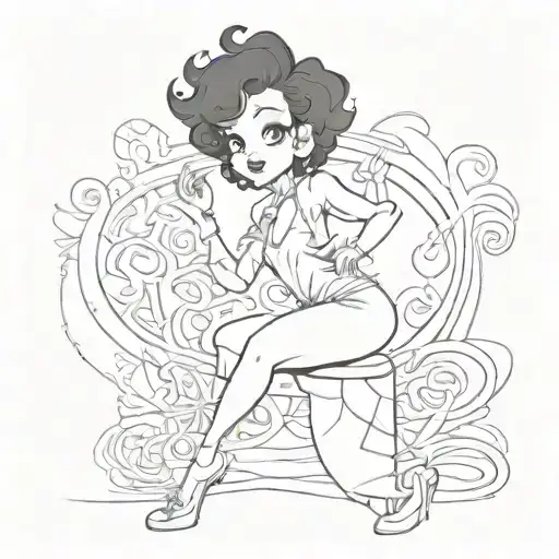 A sketch-style interpretation of Betty Boop in a dynamic pose, capturing her iconic charm and personality in a more artistic and abstract way tattoo design idea
