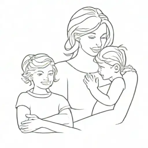 mother with a daughter and 2 sons tattoo design idea