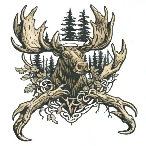moose antler in the woods tattoo design idea
