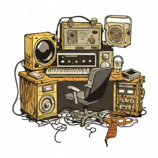 a mix of computer screen, keyboard, mouse, usb cables, headphones, computer hardware  tattoo design idea