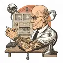 a bald computer programmer in front of pc  tattoo design idea