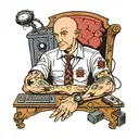 a bald computer programmer in front of pc  tattoo design idea