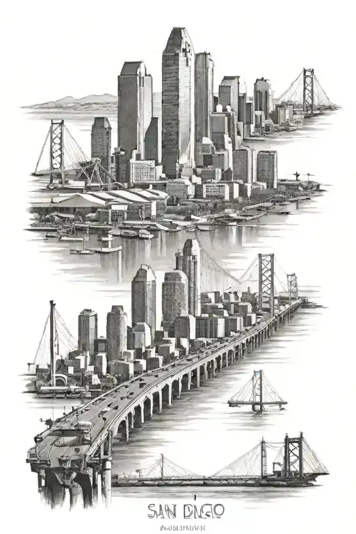 San diego skyline include coronado bridge tattoo design idea