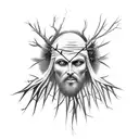 The Antichrist with a halo in the branches with thorns and sacrifice tattoo design idea