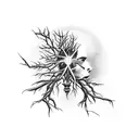 The Antichrist with a halo in the branches with thorns and sacrifice tattoo design idea