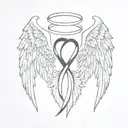 angel wings with semicolon in the middle of the wings  and infinity symbol as halo  tattoo design idea