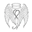 angel wings with semicolon in the middle of the wings  and infinity symbol as halo  tattoo design idea