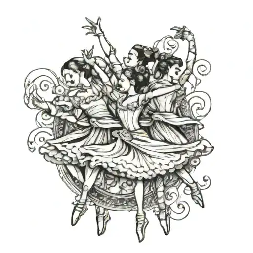 four people dancing ballet tattoo design idea