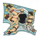 four people sunbathing on beach towel tattoo design idea