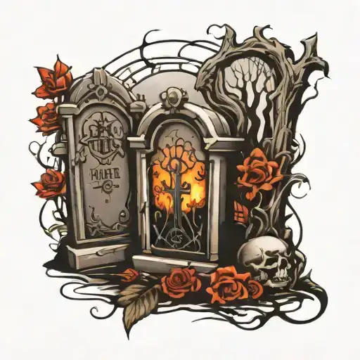 graveyard with tombstones tattoo design idea