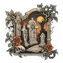 graveyard with tombstones tattoo design idea