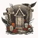 graveyard with tombstones tattoo design idea