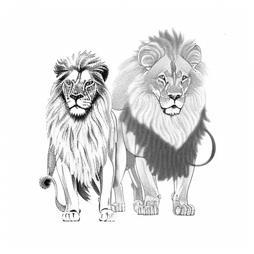 A lion and wolf standing side by side, symbolizing the duality of strength and compassion tattoo design idea