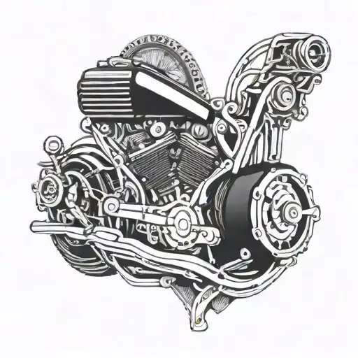 Intricate blackwork design of a Harley Davidson engine with beach elements intertwined tattoo design idea