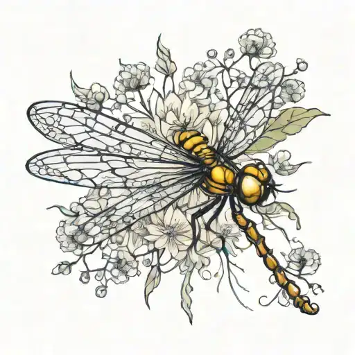 dragonfly surrounded by dandelions tattoo design idea