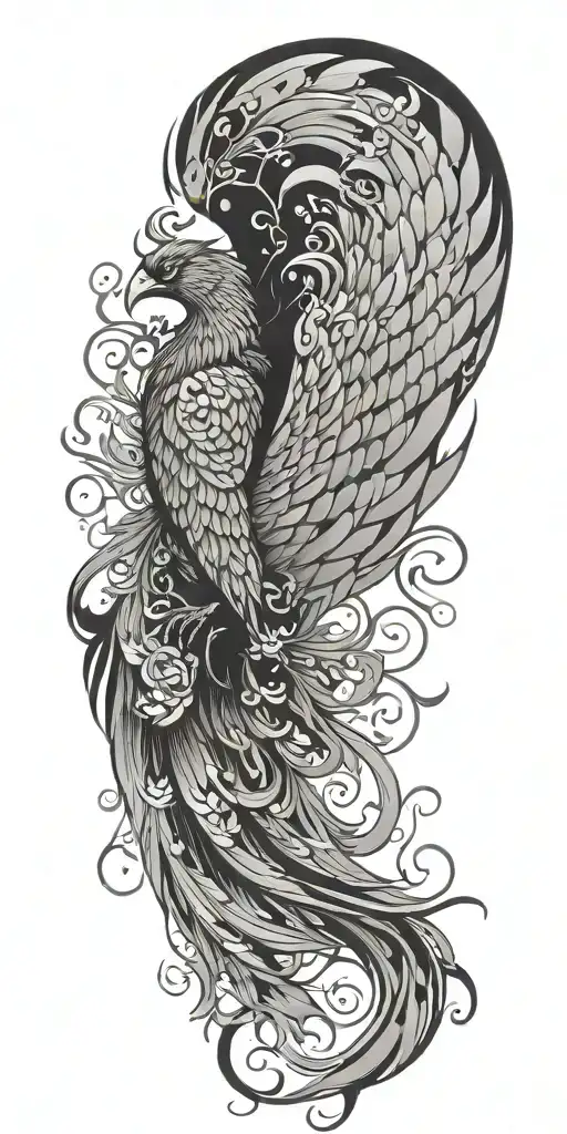 Phoenix bird with wings spread tattoo design idea