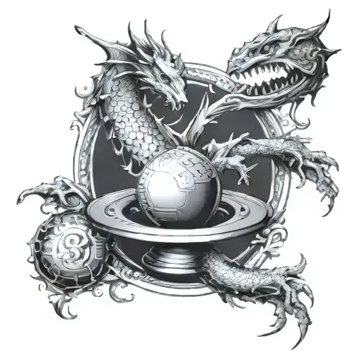 A billiards table with a dragon wrapping around the cue tattoo design idea