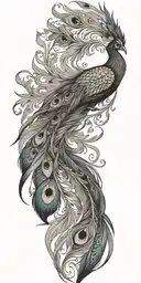 phoenix bird flying peacock feather tail tattoo design idea