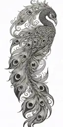 phoenix bird flying peacock feather tail tattoo design idea