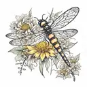 dragonfly surrounded by dandelions tattoo design idea