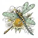 dragonfly surrounded by dandelions tattoo design idea