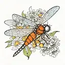 dragonfly surrounded by dandelions tattoo design idea