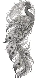 Phoenix, bird wings spread peacock feather tail tattoo design idea