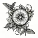 A compass surrounded by turtle shells and dragonfly wings tattoo design idea