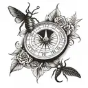 A compass surrounded by turtle shells and dragonfly wings tattoo design idea