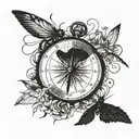 A compass surrounded by turtle shells and dragonfly wings tattoo design idea