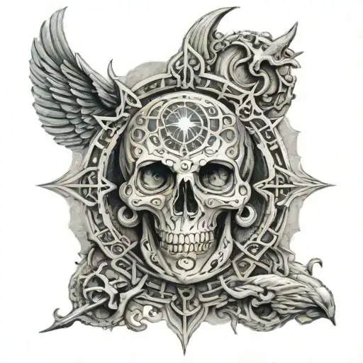 A design representing the inevitability of death through kaal chakra tattoo design idea