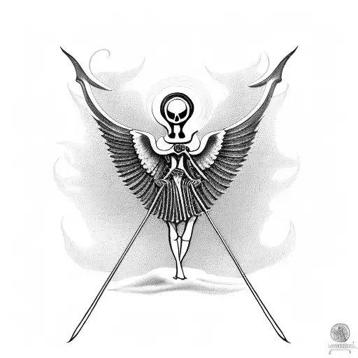 A clockwork angel with a reaper's scythe, symbolizing the balance between life and death tattoo design idea