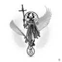 A clockwork angel with a reaper's scythe, symbolizing the balance between life and death tattoo design idea