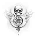 A clockwork angel with a reaper's scythe, symbolizing the balance between life and death tattoo design idea