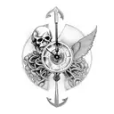 A clockwork angel with a reaper's scythe, symbolizing the balance between life and death tattoo design idea