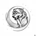 Werewolf transforming under a crescent moon tattoo design idea