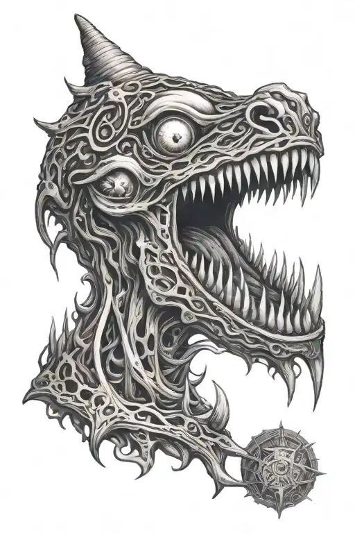 monster with many eyes and many mouths in bioorganic style.  inspired by lovecraft tattoo design idea