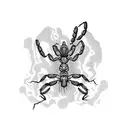 A silhouette of a scorpion crawling on a cactus against a backdrop of desert and mountains tattoo design idea