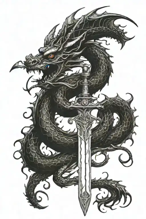 Dragon And Sword wrapped tattoo design idea