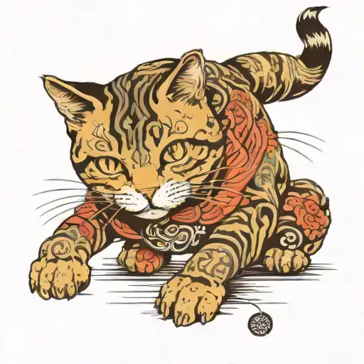 scotish fold cat playing tattoo design idea