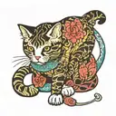 scotish fold cat playing tattoo design idea