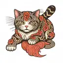 scotish fold cat playing tattoo design idea