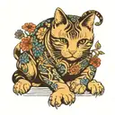 scotish fold cat playing tattoo design idea