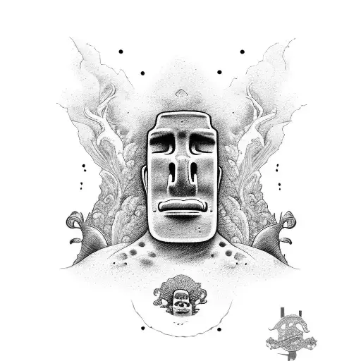 Moai para pierna izquierda con olas del mar tattoo design idea