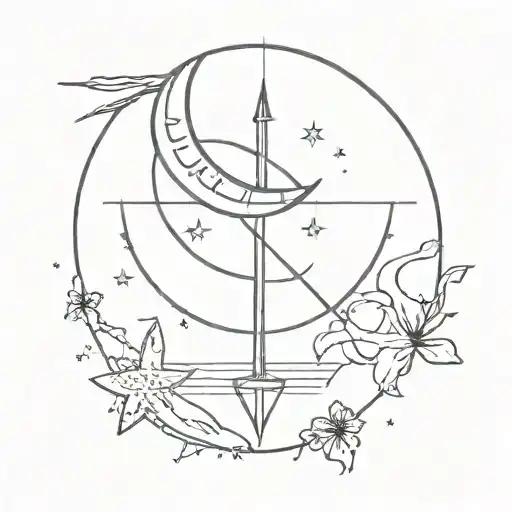 sundial moon stars ocean tattoo design idea