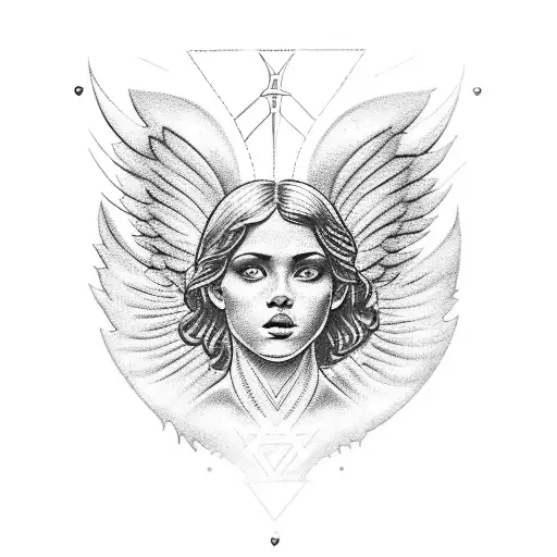 A detailed blackwork tattoo of an angel playing a sport related to trabalho tattoo design idea