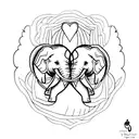 A minimalist tattoo design featuring an elephant with its trunk forming a heart shape, symbolizing the love and unity of sisters. tattoo design idea