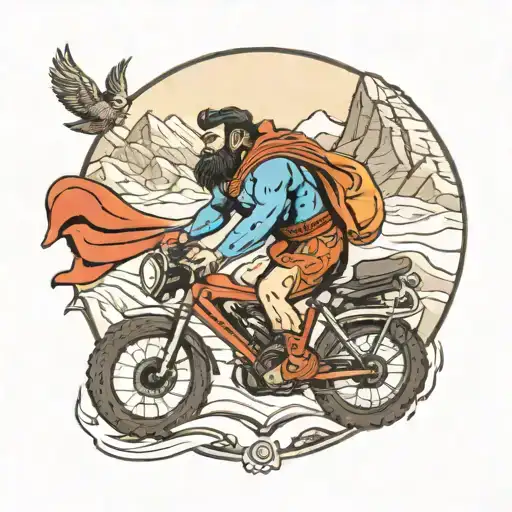 hanumanji, ross, peace, mountain, bike touring, superman logo  tattoo design idea