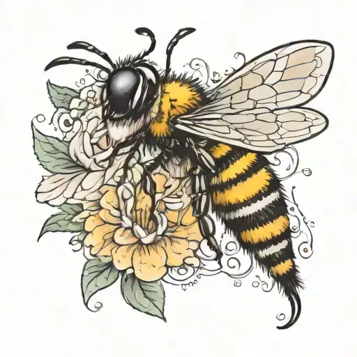 ethereal and Delicate tattoo with a bee a butterfly and the letter M tattoo design idea