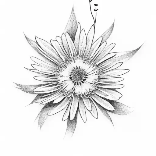 create a little aster flower that blooms in september and has a purple colour and all the petals are fallen down tattoo design idea